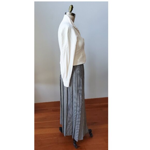90's Harve Benard Collection Black Cream Houndstooth Check Pleated Maxi Skirt 8 - Picture 2 of 5